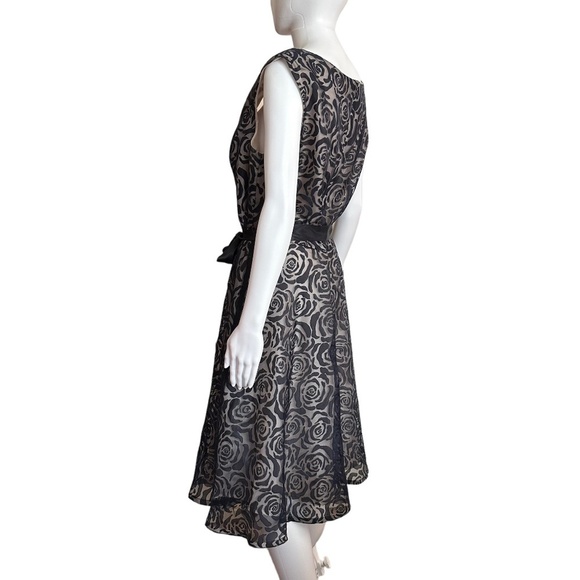 dressbarn CB Established 1962 Party Dress Black Rose Pattern/Tan Lining Sz. 14 - Picture 2 of 16